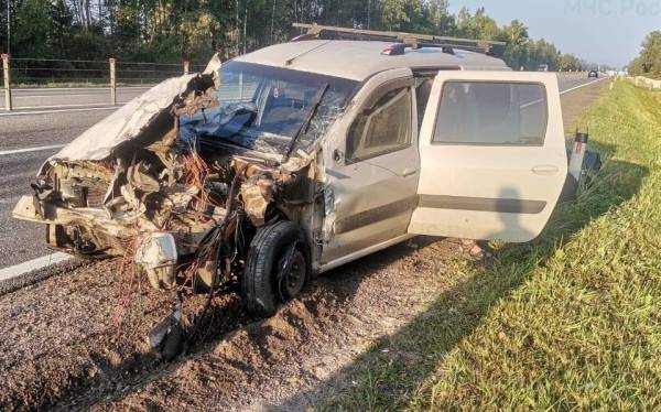 В Краснинском районе произошло столкновение легкового автомобиля с дорожным ограждением из тросов