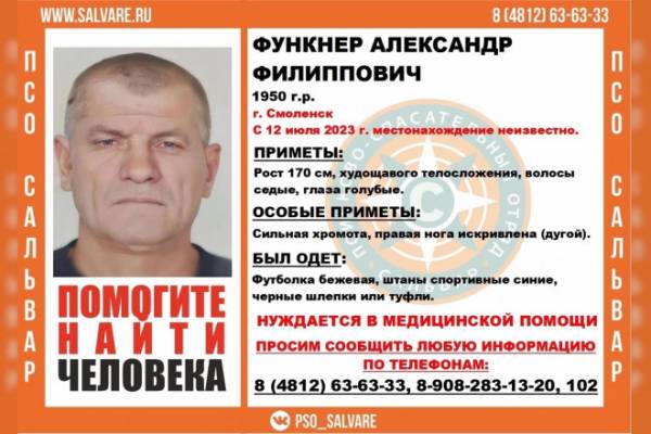 В Смоленской области ищут пропавшего пенсионера