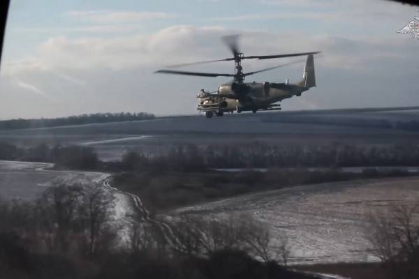 Кадры боевой работы Ка-52 в зоне проведения спецоперации